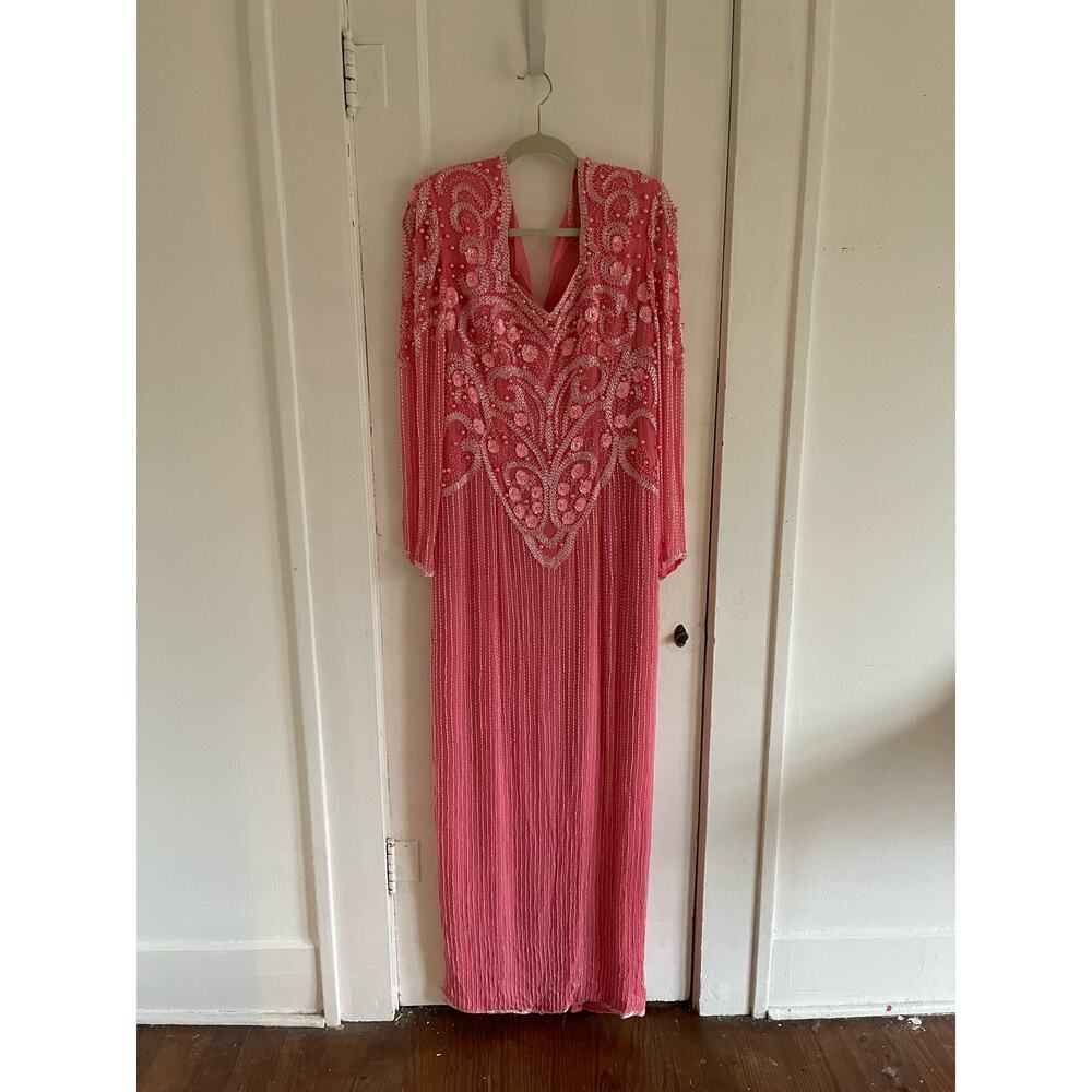 Gorgeous Vintage Pink Vintage 80s Alyce Designs Beaded Sequin Gown in Size 22